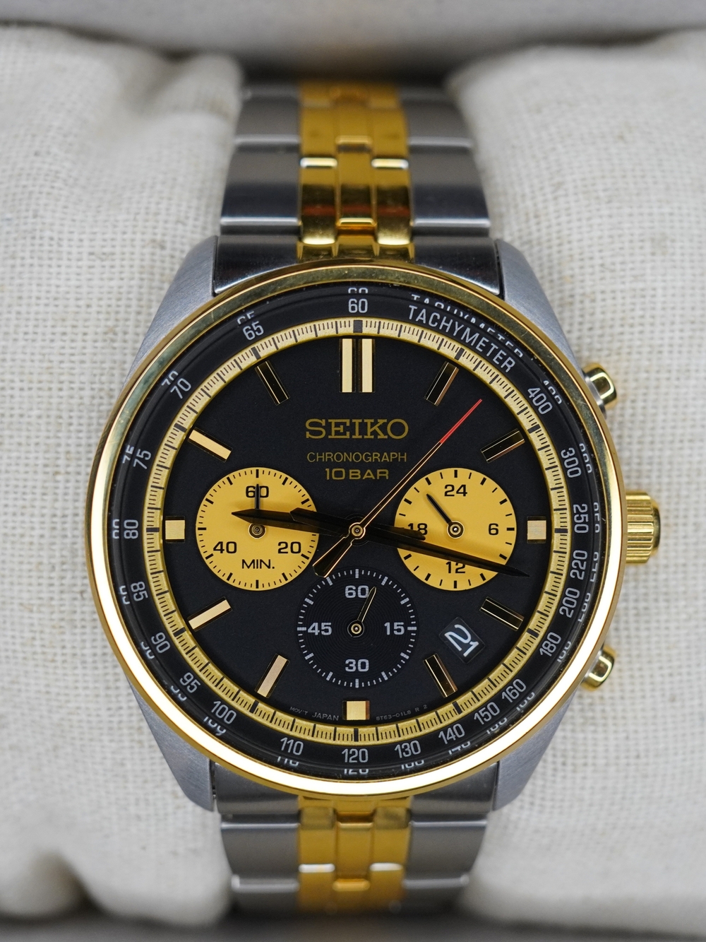 Seiko 8T63-00W0 Chronograph Tachymeter Quartz Two-Tone Men's Watch Japan 10 Bar